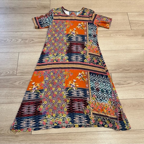 Johnny Was Allie Flower Mixed Print Swing Dress Multi Bamboo Patchwork Size XS - Picture 1 of 5